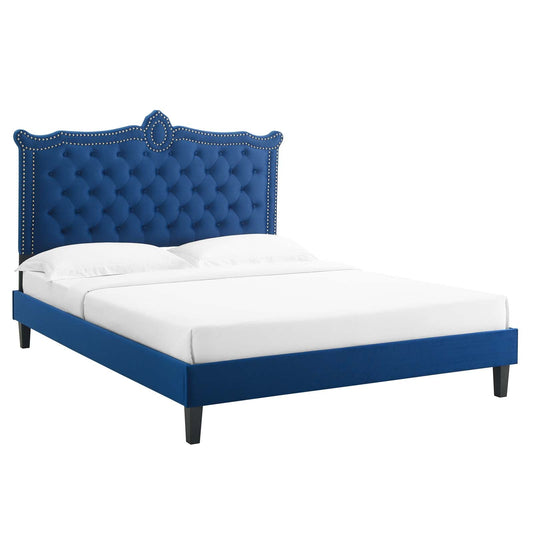 Clara Performance Velvet Queen Platform Bed By Modway - MOD-6594-CHA | Beds |  Modishstore - 5