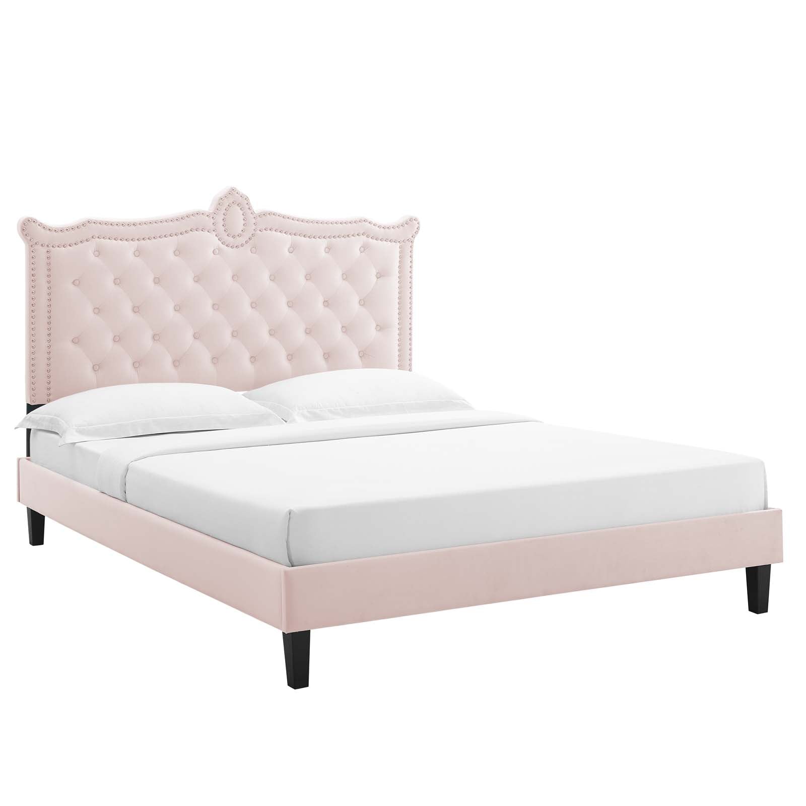 Clara Performance Velvet Queen Platform Bed By Modway - MOD-6594-CHA | Beds |  Modishstore - 6