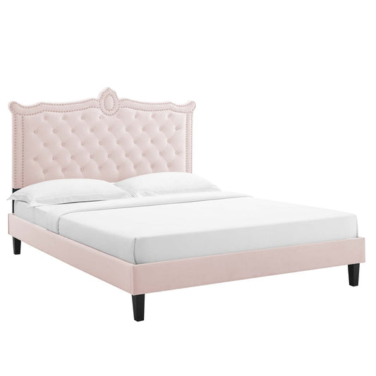 Clara Performance Velvet Queen Platform Bed By Modway - MOD-6594-CHA | Beds |  Modishstore - 6