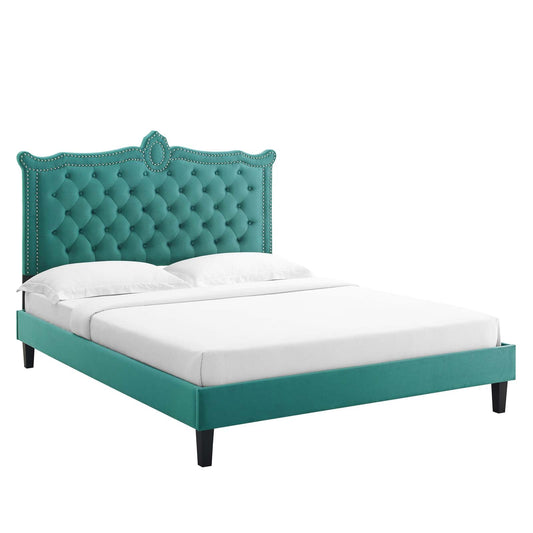 Clara Performance Velvet Queen Platform Bed By Modway - MOD-6594-CHA | Beds |  Modishstore - 7