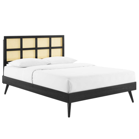 Sidney Cane and Wood King Platform Bed With Splayed Legs By Modway | Beds | Modishstore