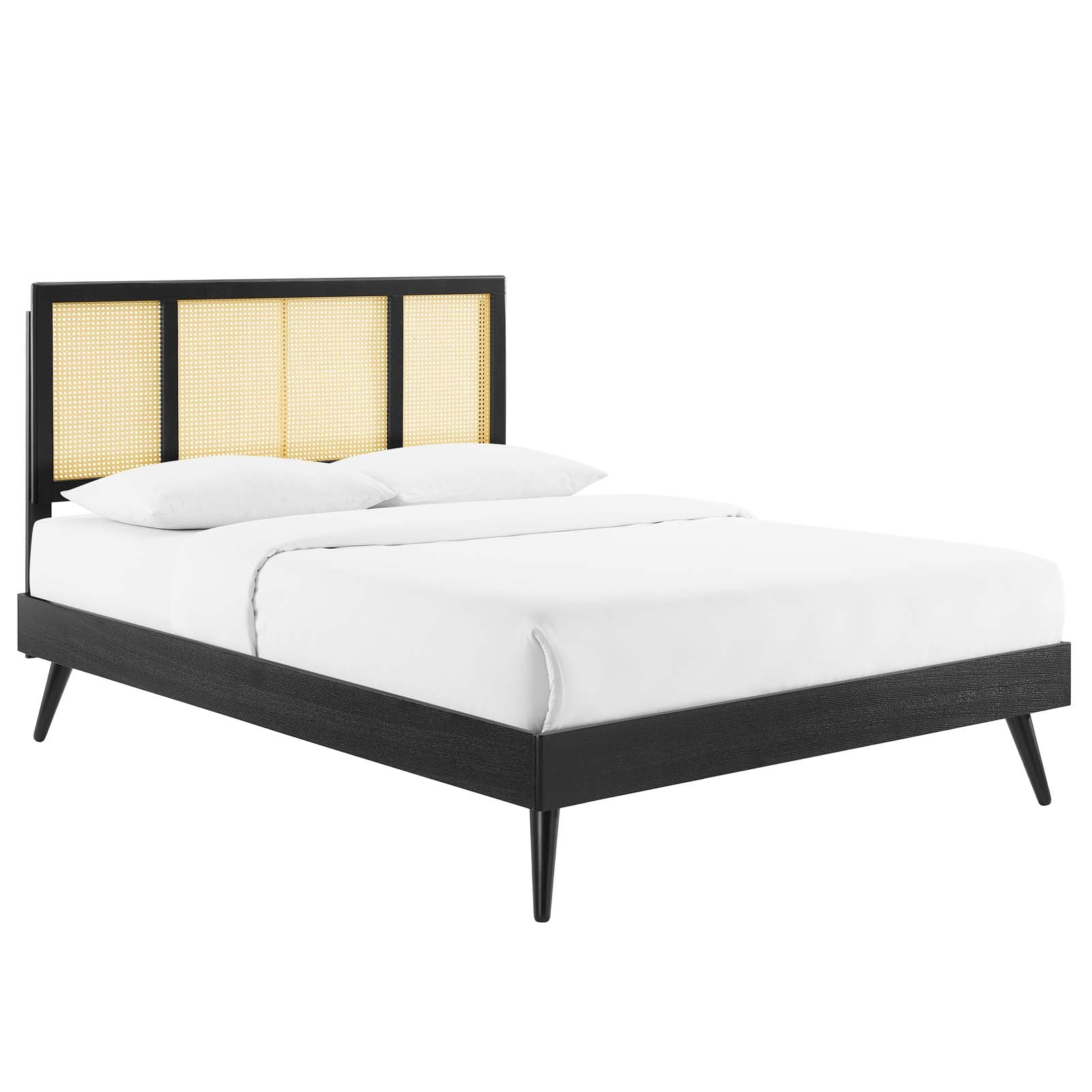 Kelsea Cane and Wood King Platform Bed With Splayed Legs By Modway | Beds