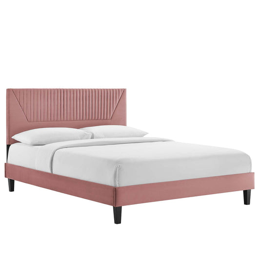 Yasmine Channel Tufted Performance Velvet Queen Platform Bed By Modway - MOD-6976 | Beds | Modishstore - 2