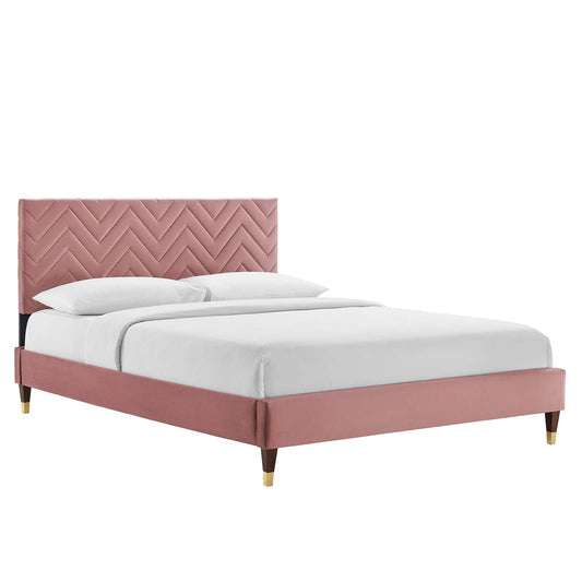 Leah Chevron Tufted Performance Velvet Twin Platform Bed By Modway - MOD-6981 | Beds - 2