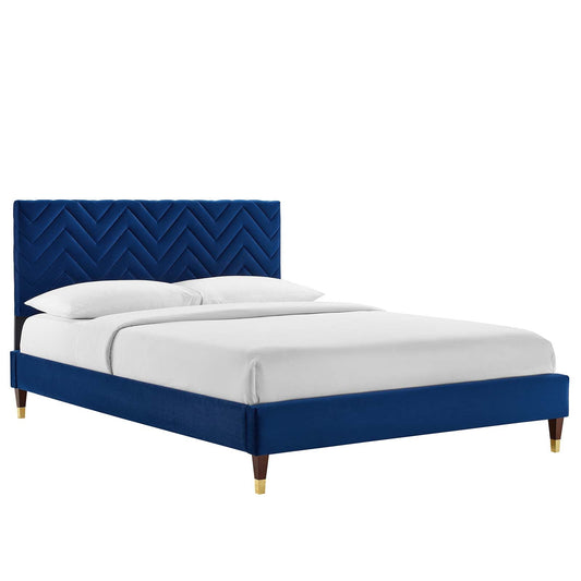 Leah Chevron Tufted Performance Velvet Twin Platform Bed By Modway - MOD-6981 | Beds - 3