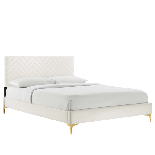 Leah Chevron Tufted Performance Velvet Twin Platform Bed By Modway - MOD-6989 | Beds - 4