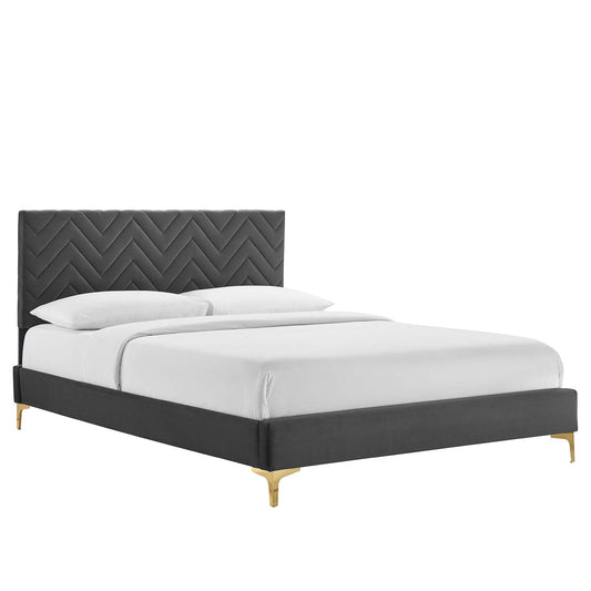 Leah Chevron Tufted Performance Velvet Full Platform Bed By Modway - MOD-7001 | Beds