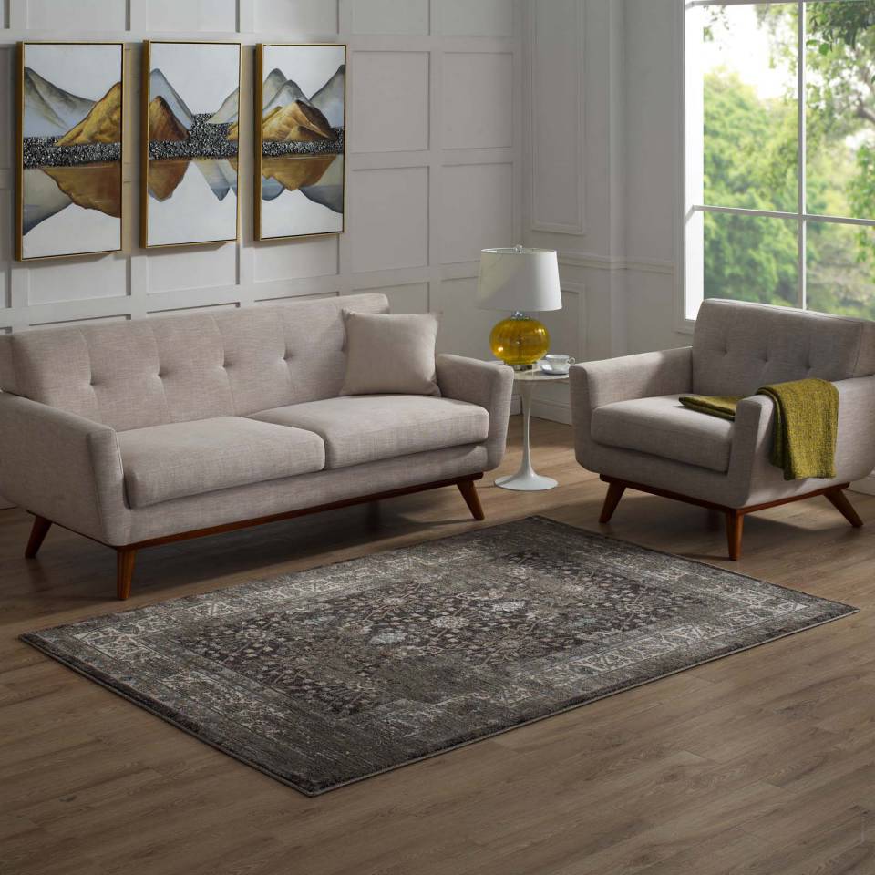 Modway Berit Distressed Vintage Floral Lattice 8x10 Area Rug | Rugs