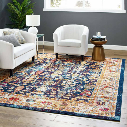 Modway Entourage Jessa Distressed Vintage Floral Lattice 8x10 Area Rug | Rugs