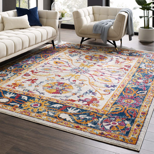 Modway Entourage Samira Distressed Vintage Floral Persian Medallion 8x10 Area Rug Multicolored | Rugs