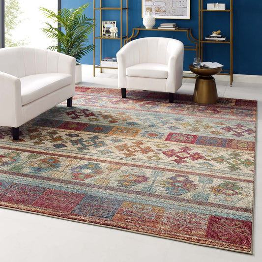 Modway Tribute Nala Distressed Vintage Floral Lattice 8x10 Area Rug Multicolored | Rugs | Modishstore