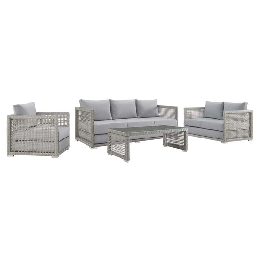 Modway Aura 4 Piece Outdoor Patio Wicker Rattan Set | Outdoor Patio Daybed | 