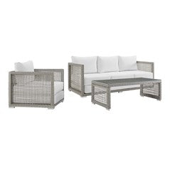 Aura 3 Piece Outdoor Patio Wicker Rattan Set by Modway | Outdoor Sofas, Loveseats & Sectionals | 