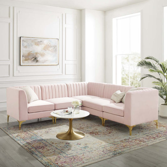 Modway Triumph Channel Tufted Performance Velvet 5-Piece Sectional Sofa-EEI-4350 | Sofas | Modishstore-3