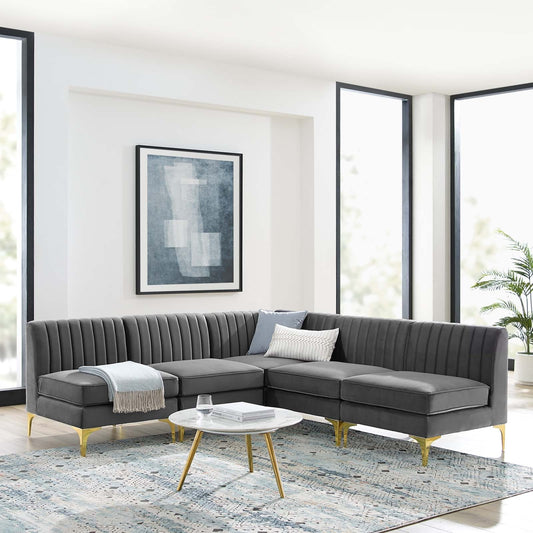 Modway Triumph Channel Tufted Performance Velvet 5-Piece Sectional Sofa | Sofas | Modishstore
