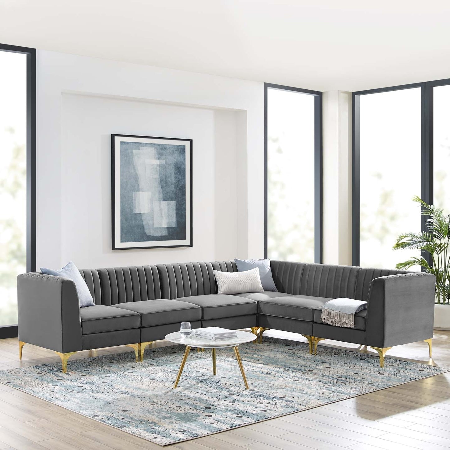 Modway Triumph Channel Tufted Performance Velvet 6-Piece Sectional Sofa | Sofas | Modishstore