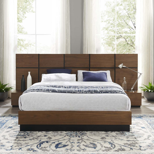 Modway Caima 3 Piece Queen Bedroom Set in Walnut | Bedroom Sets